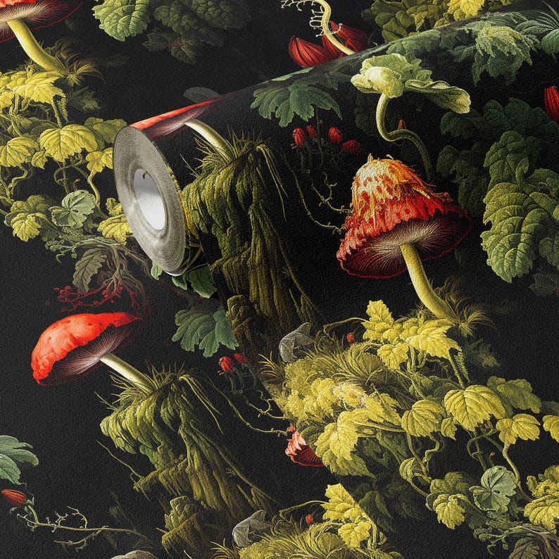 Whimsical Mushroom Wallpaper Vintage Dark Forest Wall Decor Peel and ...