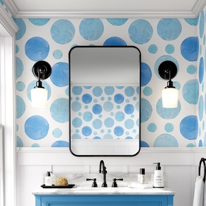 White bathroom with Blue Boho Wallpaper Luxury Wall Decor Coastal Watercolor Dot Wall Mural Cool Removable Peel and Stick or Permanent Traditional Wallpaper