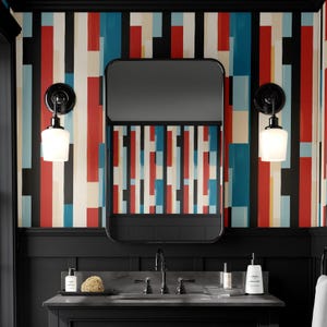 Carta da parati retrò scuro anni '80 funky strisce decorazione colorata fresca divertente preppy murale rimovibile staccare e attaccare o permanente carta da parati tradizionale