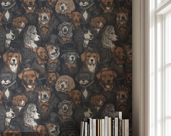 Papel pintado de perro funky, estilo vintage, de lujo, para pared, despegable y pegable o tradicional - OPD23