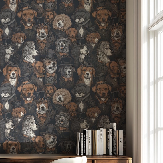 Funky Dog Wallpaper Vintage Animal Luxury Wall Decor Peel and Stick or Traditional - OPD23