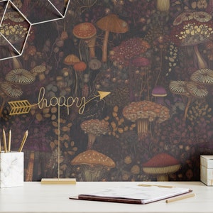 Wallpaper Vintage Dark Mushroom Botanical Luxury Wall Decor Whimsical Forest Removable Peel and Stick or Permanent Traditional Wallpaper