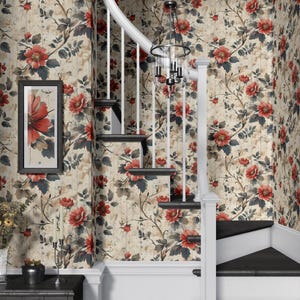 Carta da parati Vintage Farmhouse Moody Floral Accent Wall Decor Botanical Flower rimovibile Peel and Stick o permanente Carta da parati tradizionale