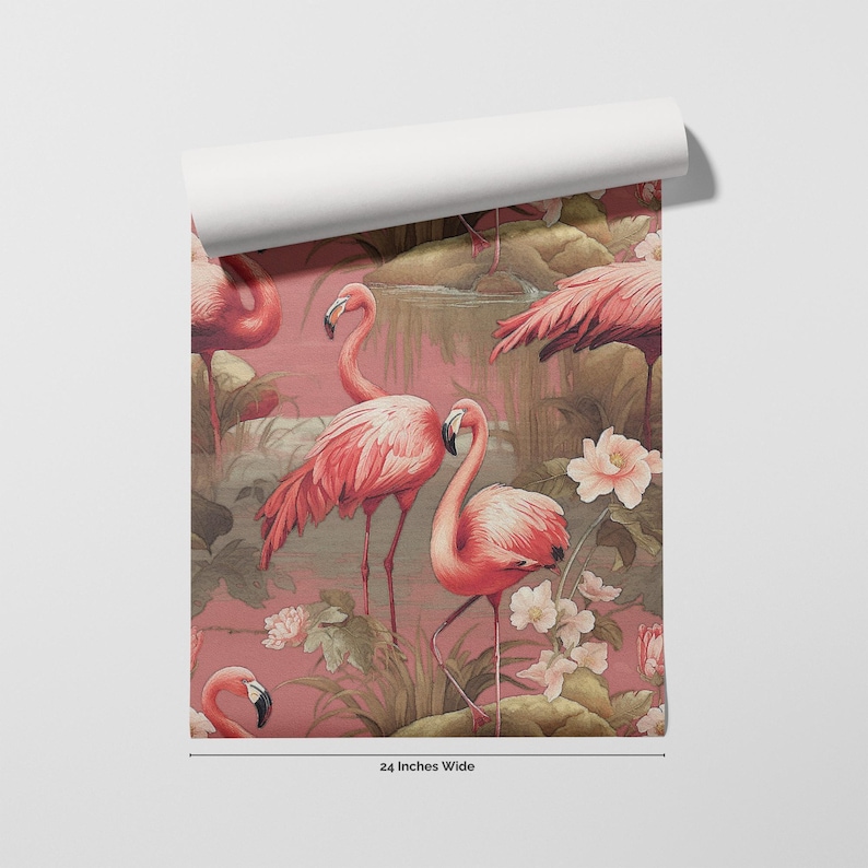 Vintage Flamingo Wallpaper Pink Retro Bird Tropical Wall Decor Peel and Stick or Traditional - OPD2 image 10