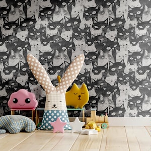 Wallpaper Funky Fun Black White Cat Luxury Wall Decor Whimsical Pet Removable Peel and Stick or Permanent Traditional Wallpaper