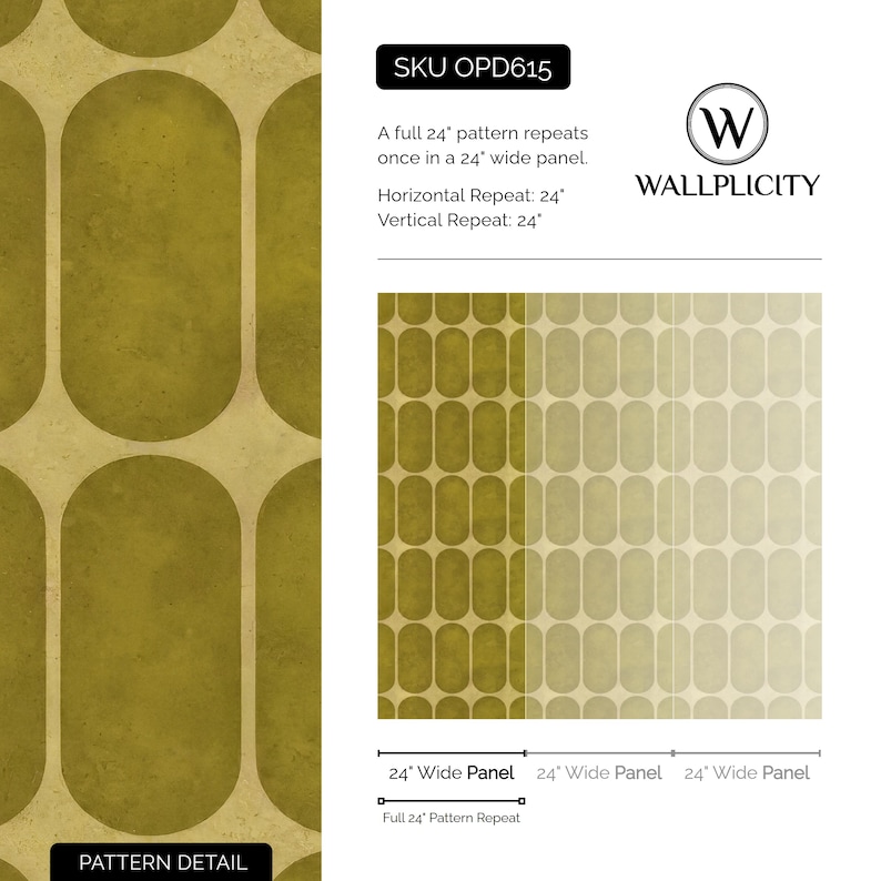 Mid Century Geometric Wallpaper Olive Gold Cream Retro Bold Home Wall Decor Peel and Stick or Traditional close up pattern detail