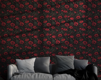Moody Floral Wallpaper Dark Botanical Wall Decor Peel and Stick or Traditional - OPD102