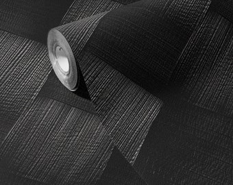 Wallpaper Cool Black Modern Faux Grasscloth Moody Textured Funky Wall Decor Removable Peel and Stick or Permanent Traditional Wallpaper