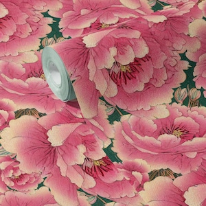 Pink Peony Chinoiserie Wallpaper: Removable Peel and Stick or Traditional