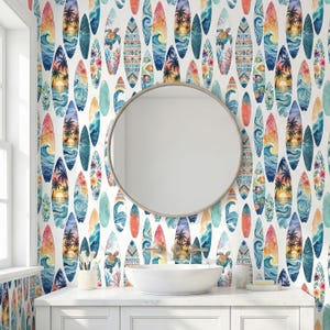 Surfboard Wallpaper Coastal Beach Surf Kids Tropical Ocean Unique Wall Decor - OPD430