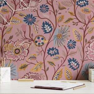 Wallpaper Vintage Pink Floral Botanical Luxury Wall Decor Whimsical ...