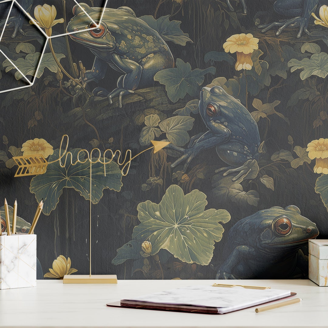 Wallpaper Dark Moody Frog Wall Decor Funky Whimsical Mural Vintage