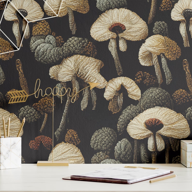 Dark Mushroom Peel and Stick Wallpaper Removable Mushroom - Etsy