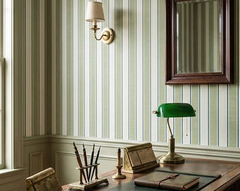 Gestreifte Tapete Salbeigrün Creme Landhausstil Wanddekor Selbstklebend oder traditionell - OPD335