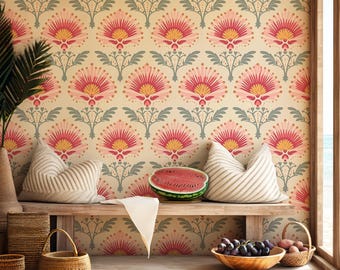 Vintage Blumentapete Rosa Boho Akzent Wanddekor Schälen und Aufkleben oder Traditionelles - OPD19