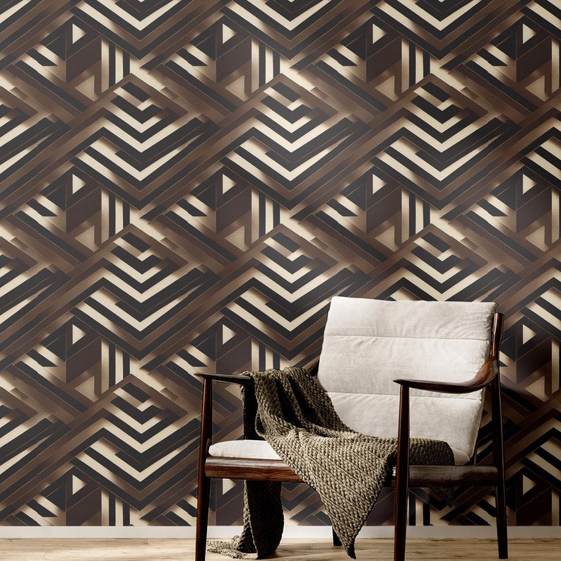 Living room with Wallpaper Art Deco Retro Wall Mural Luxury Mid-Century Geometric Decor Funky Removable Peel and Stick or Permanent Traditional Wallpaper