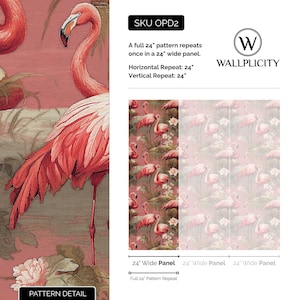 Vintage Flamingo Wallpaper Pink Retro Bird Tropical Wall Decor Peel and Stick or Traditional - OPD2 image 7