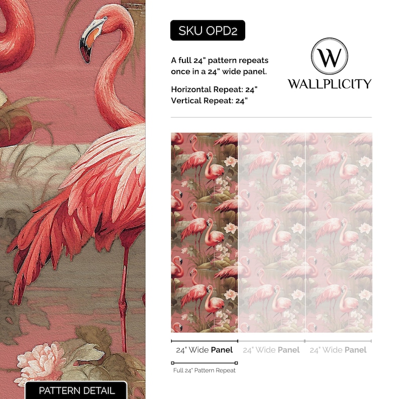 Vintage Flamingo Wallpaper Pink Retro Bird Tropical Wall Decor Peel and Stick or Traditional - OPD2 image 7