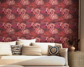 Pink Flamingo Wallpaper Retro Tropical Bird Wall Decor Peel and Stick or Traditional - OPD95