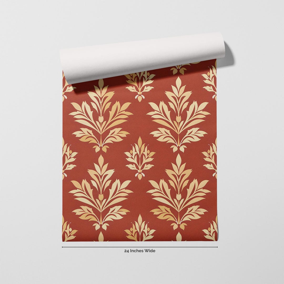 Rust Damask Texture Rust Gold Damask Wallpaper Vintage Wall Decor Peel and Stick or ...