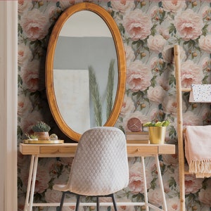 Home office with Vintage Flower Wallpaper Botanical Luxury Floral Wall Decor Whimsical Garden Removable Peel and Stick or Permanent Traditional Wallpaper.