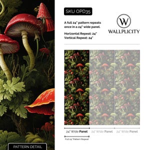 Skurrile Pilz-Tapete-Vintage botanischer Wald-Wand-Dekor-abziehen und aufkleben oder traditionell - OPD35 Bild 7