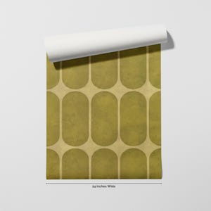 Mid Century Geometric Wallpaper Olive Gold Cream Retro Bold Home Wall Decor Peel and Stick or Traditional flat roll