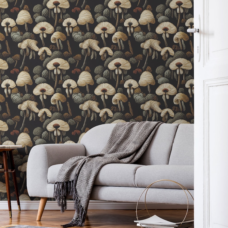 Dark Mushroom Peel and Stick Wallpaper Removable Mushroom - Etsy