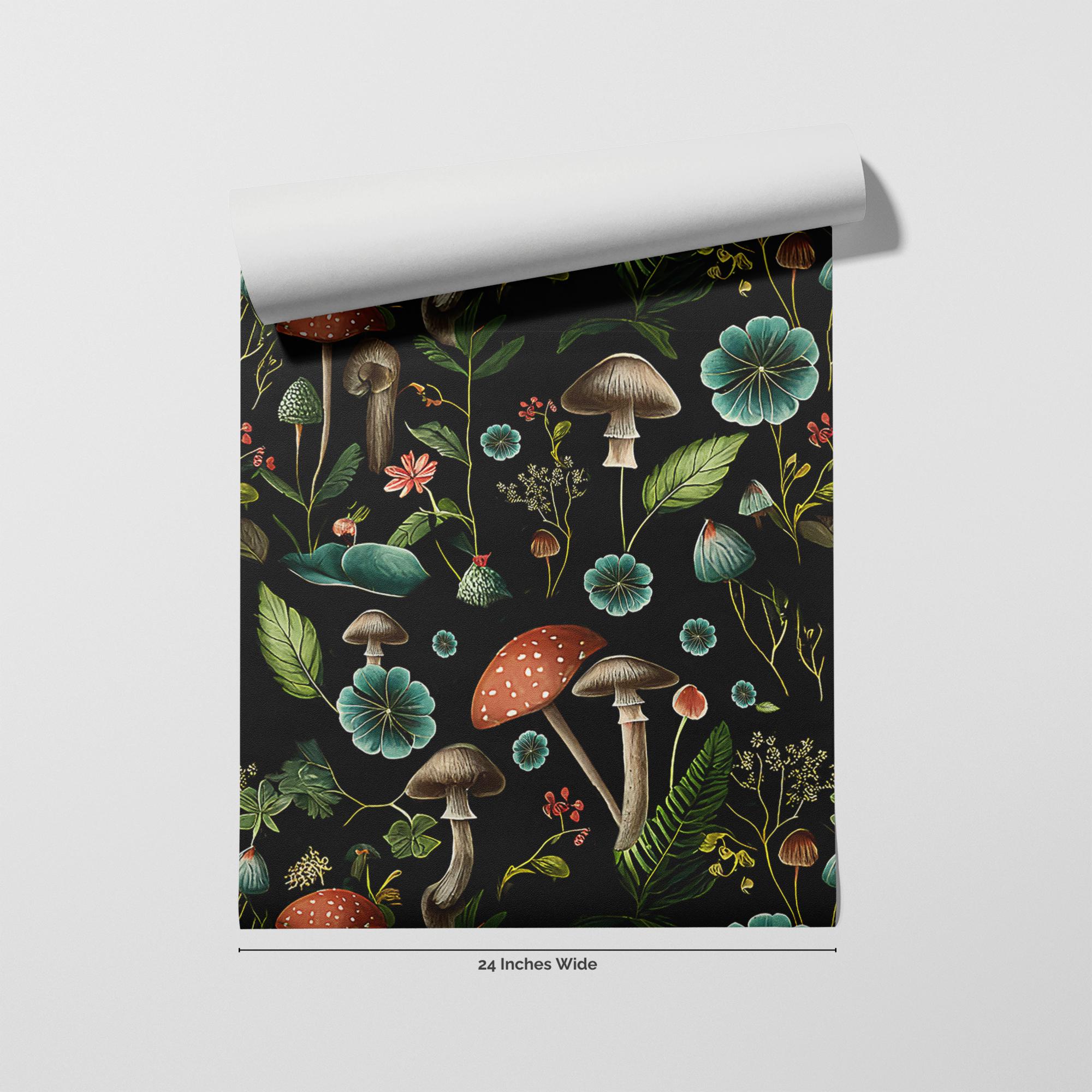 Dark Forest Mushroom Wallpaper Vintage Botanical Wall Decor Peel and ...