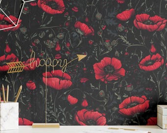Moody Floral Wallpaper Dark Botanical Wall Decor Peel and Stick or Traditional - OPD102