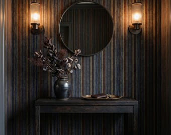 Dark Moody Striped Wallpaper Rustic Navy Burgundy Olive Moody Earthy Home Wall Decor Peel and Stick or Traditional - OPD571