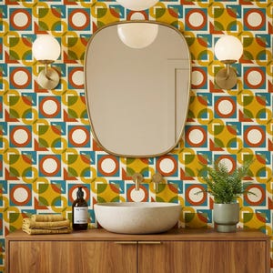 Papier peint vintage jaune géométrique coloré style rétro pour la décoration murale de votre maison - OPD523