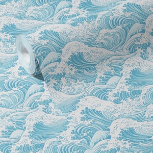 Carta da parati rimovibile Peel and Stick o permanente Carta da parati tradizionale Onde dell'oceano blu che si infrangono Decorazione da parete Decorazione per la casa Arte da parete Decorazione per la stanza