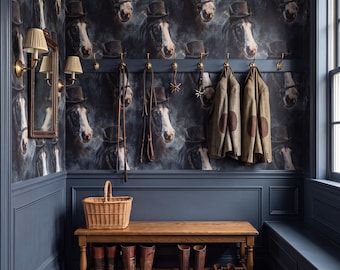 Dapper Victorian Horse Wallpaper Dark Academia Animals in Top Hats Charcoal Elegant Home Wall Decor Peel and Stick or Traditional - OPD584