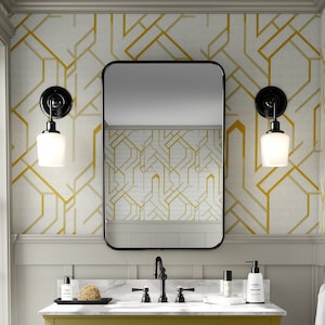 Tapete Abnehmbares Schälen und Aufkleben oder Permanent Traditionelle Tapete Art-Deco-Wanddekor-Vintage Maximalist Goldgeometrisches Wandbild