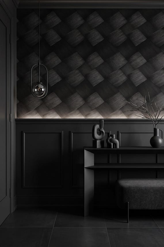 Dark Moody Wallpaper Modern Black Grass Cloth Look Home Wall Decor Peel and Stick or Traditional - OPD65