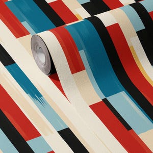 Papier peint rétro sombre des années 80 à rayures funky, décoration murale colorée cool et preppy, amovible autocollant ou papier peint traditionnel permanent