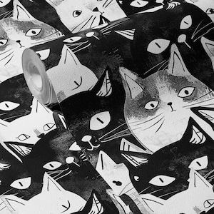 Funky Black and White Cat Wallpaper - Whimsical Pet Wall Decor