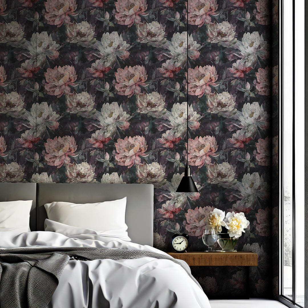 Dark Botanical Wallpaper Gothic Floral Wall Decor Peel and Stick or ...