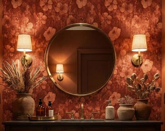 Retro Floral Wallpaper Vintage Terracotta Botanical Flower Moody Rusty Wall Decor - OPD434