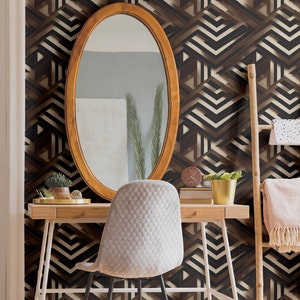 Home office with Wallpaper Art Deco Retro Wall Mural Luxury Mid-Century Geometric Decor Funky Removable Peel and Stick or Permanent Traditional Wallpaper