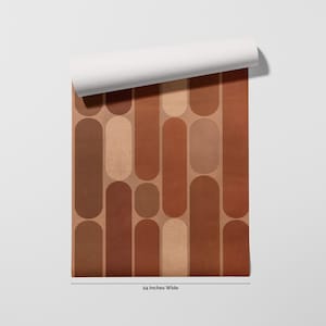 a 24-inch wide roll of wallpaper with a repeating pattern of brown and beige rectangles.