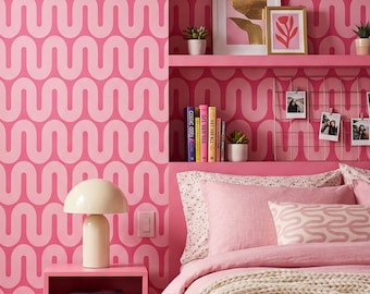 Funky Pink Abstract Wallpaper Fun Accent Wall Decor Peel and Stick or Traditional - OPD66