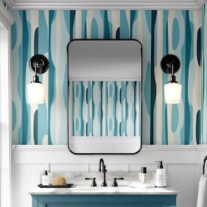 Wallpaper Blue Vintage 70s Funky Stripe Decor Colorful Cool Retro Wall Mural Removable Peel and Stick or Permanent Traditional Wallpaper
