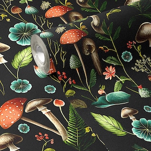 Dark Forest Mushroom Wallpaper: Vintage Botanical Peel and Stick Decal