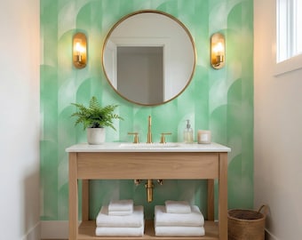 Vintage Art Deco Wallpaper Mint Mid-Century Modern Geometric Arch Green Retro Wall Decor - OPD419