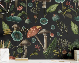 3D Pilz Tapete Vintage Botanische Tapete Wandbild zum Schälen und Aufkleben Traditionelle Tapete - OPD58