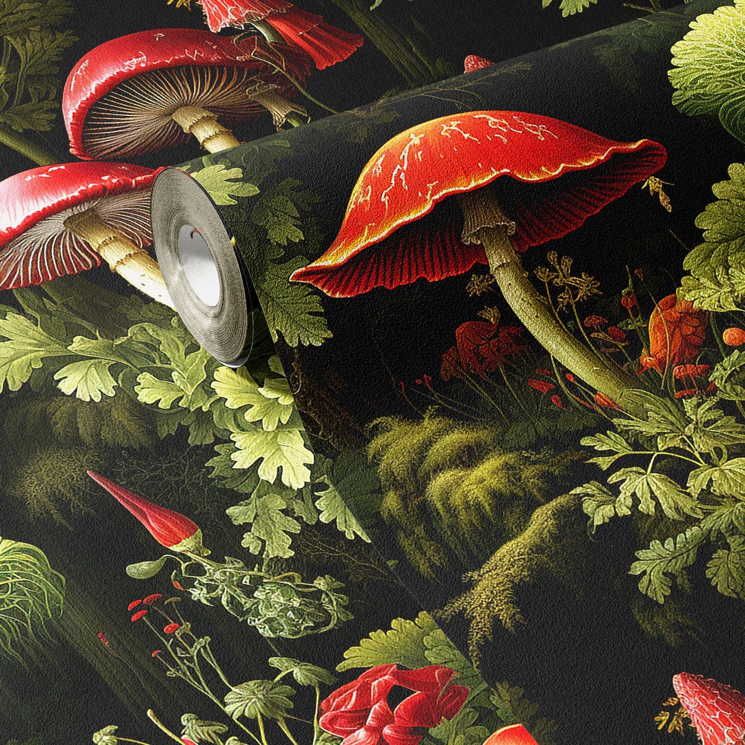 Whimsical Mushroom Wallpaper: Vintage Botanical Forest Wall Decor - Etsy