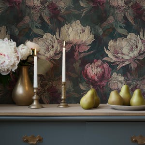 Papel pintado floral gótico, oscuro, lujoso, botánico, decoración de pared, autoadhesivo o tradicional - OPD98