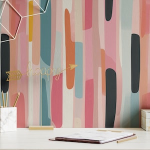 Carta da parati vintage anni '70 rosa funky strisce decorazione colorata fresca retrò murale rimovibile staccare e attaccare o permanente carta da parati tradizionale